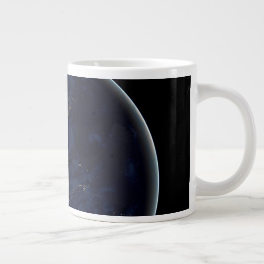 夜はアメリカのシティライトと完全な地球 ジャンボコーヒーマグカップ (右)