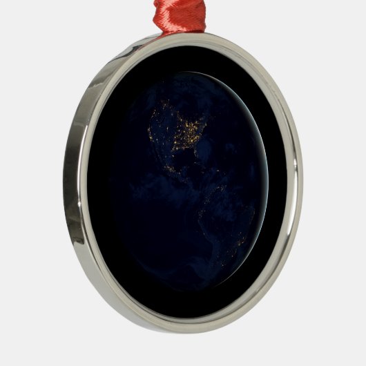 夜はアメリカのシティライトと完全な地球 メタルオーナメント (右)