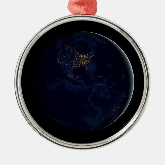 夜はアメリカのシティライトと完全な地球 メタルオーナメント (正面)