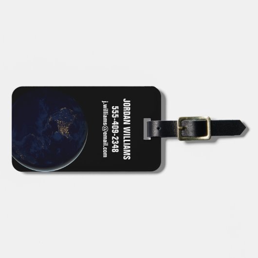 夜はアメリカのシティライトと完全な地球 ラゲッジタグ (正面横)