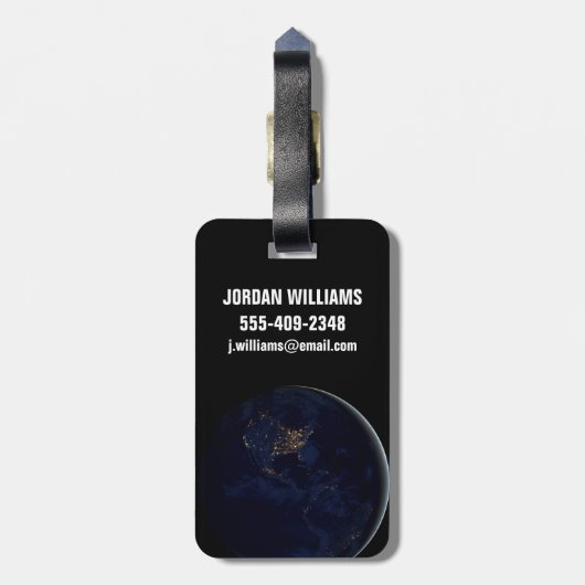 夜はアメリカのシティライトと完全な地球 ラゲッジタグ (裏面縦)