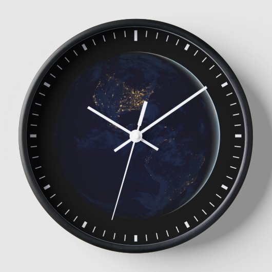 夜はアメリカのシティライトと完全な地球 壁時計 (正面)