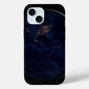 夜はアメリカのシティライトと完全な地球 iPhone 15ケース