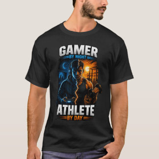 夜はゲーマー、昼はアスリート:二重の人生ジムTシャツ Tシャツ