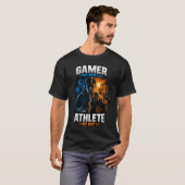夜はゲーマー、昼はアスリート:二重の人生ジムTシャツ Tシャツ (正面フル)