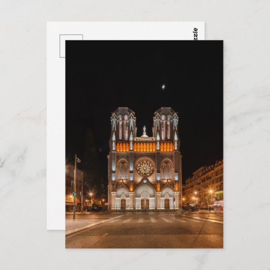夜はノートルダム白熱［赤熱］光を放つ ポストカード (正面/裏面)