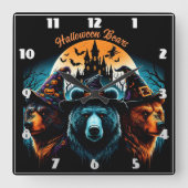 夜は不気味な帽子をかぶったハロウィーンベア スクエア壁時計 (正面)