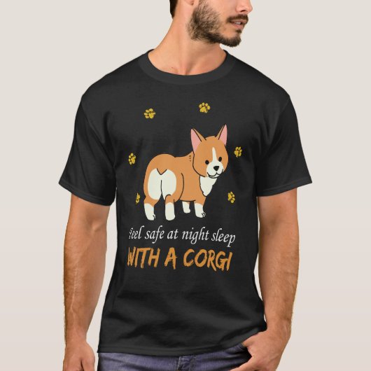 夜は安心して眠る コーギーと一緒 Tシャツ (正面)