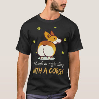 夜は安心 コーギーと一緒に眠ろう Tシャツ