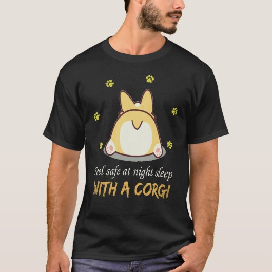 夜は安心 コーギーを添えて眠ろう 16 Tシャツ (正面)