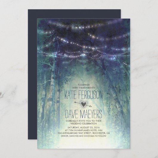 夜は素朴な森林結婚式招待状をつけます 招待状 (正面/裏面)