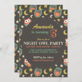夜ふくろう誕生日パーティー招子供へ待 招待状 (正面/裏面)