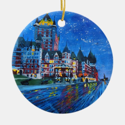 夜までにChâteau Frontenacケベックカナダ セラミックオーナメント (正面)