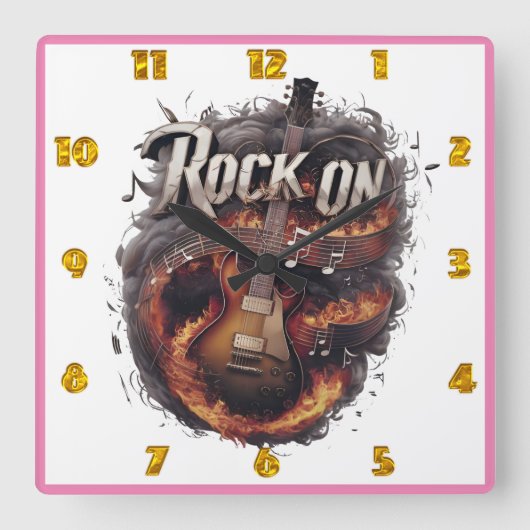 夜を徹して揺れる炎のギター スクエア壁時計 (正面)