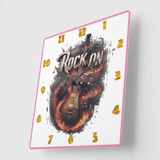 夜を徹して揺れる炎のギター スクエア壁時計 (傾斜)