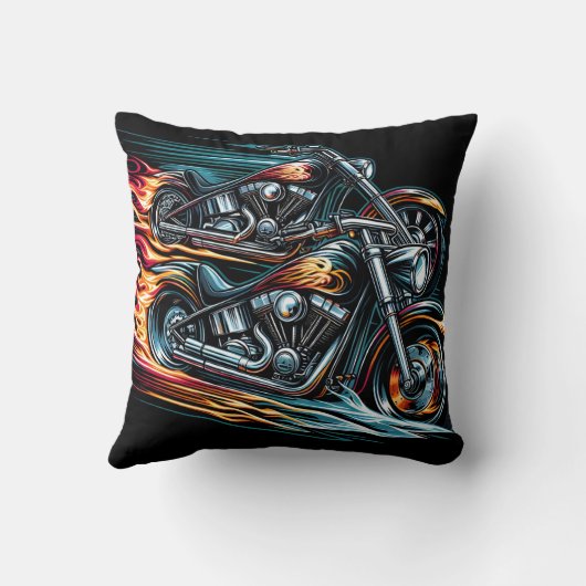 夜を通してレースを行うダイナミックな炎のオートバイ クッション (裏面)