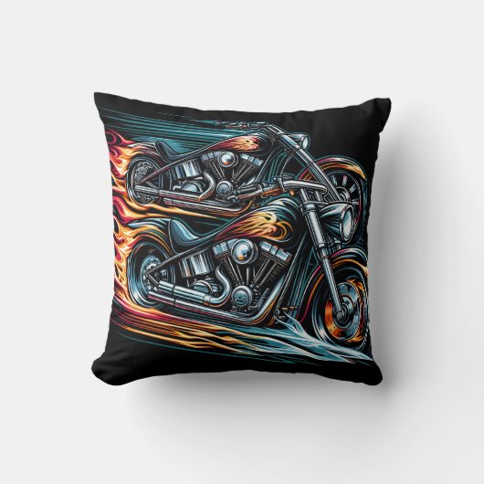 夜を通してレースを行うダイナミックな炎のオートバイ クッション (正面)