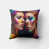 夜カラフルにネオン効果のある双子の顔 クッション (裏面)
