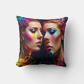 夜カラフルにネオン効果のある双子の顔 クッション (正面)
