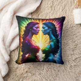 夜カラフルに明かりを抱く双子 クッション