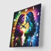 夜カラフルに明かりを抱く双子 スクエア壁時計 (傾斜)