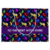 夜カラフルのハロウィーンパターンで魔女が飛ぶ ラージペーパーバッグ (裏面)