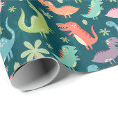 夜カラフルの可愛い恐竜 ラッピングペーパー (ロールコーナー)