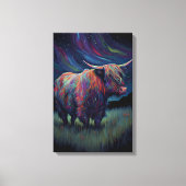 夜カラフルの草の中の高地の牛 キャンバスプリント (正面)