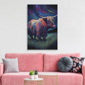 夜カラフルの草の中の高地の牛 キャンバスプリント (インサイチュ (リビング))