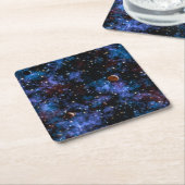 夜カラフルの銀河系、星、惑星 スクエアペーパーコースター (アングル)