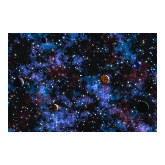 夜カラフルの銀河系、星、惑星 フォトプリント            (正面)