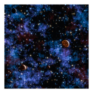 夜カラフルの銀河系、星、惑星 ポスター