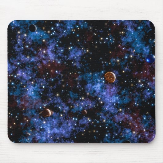 夜カラフルの銀河系、星、惑星 マウスパッド (正面)