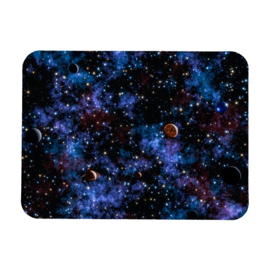夜カラフルの銀河系、星、惑星 マグネット (横)
