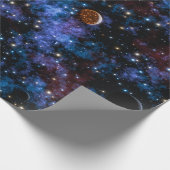 夜カラフル空の銀河系、星、惑星 ラッピングペーパー (角)