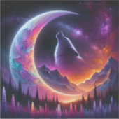 夜カラフル空ウルフのハウル三日月 シール (正面)