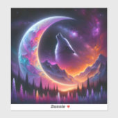 夜カラフル空ウルフのハウル三日月 シール (シート)