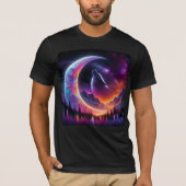 夜カラフル空ウルフのハウル三日月 Tシャツ (正面)