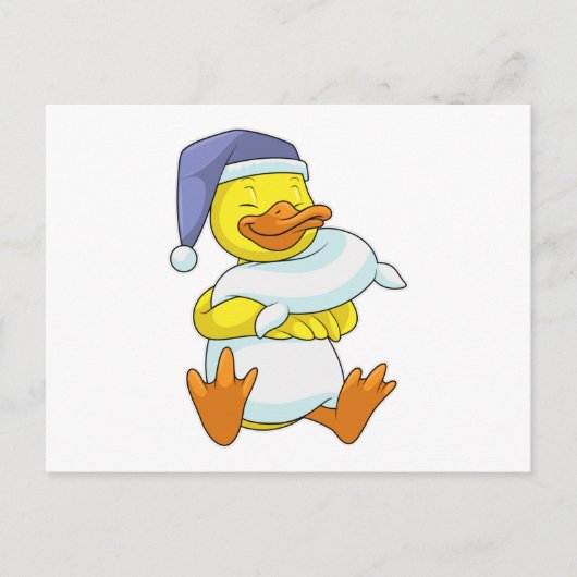 夜キャップで寝るアヒル ポストカード (正面)