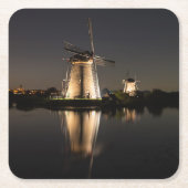 夜コースターで照らされる風車 スクエアペーパーコースター (正面)
