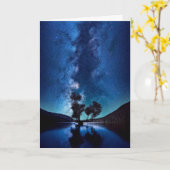 夜ハッピーバースデーの挨拶状の星 カード (黄色い花)