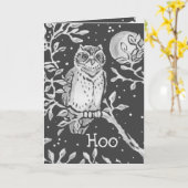 『夜フクロウ&ムーン・ハロウィーン』(黒と白ユーモアのある) カード (黄色い花)