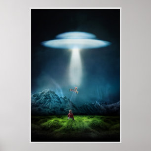 夜ポスターの分野のUFOそして子供 ポスター