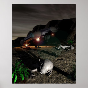 夜ポスターのRoswell UFOの衝突 ポスター