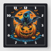 夜不気味に彫られたカボチャから立ち上がる幽霊 スクエア壁時計 (正面)