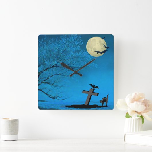 夜不気味の スクエア壁時計 (ホーム)