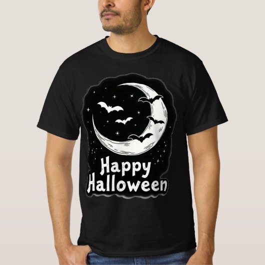 夜不気味便:ハロウィーンこうもり – 三日月 Tシャツ (正面)
