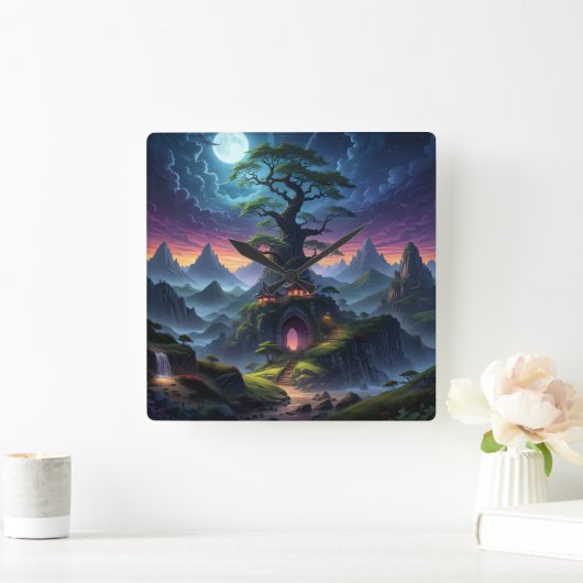 夜不気味 スクエア壁時計 (ホーム)