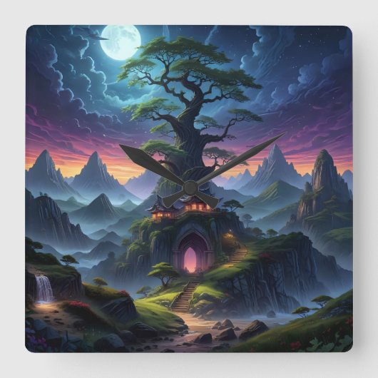 夜不気味 スクエア壁時計 (正面)