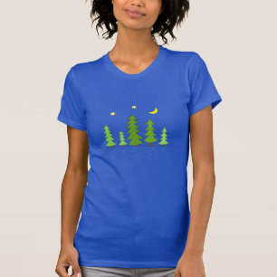 夜中の森（木々の星と月） Tシャツ